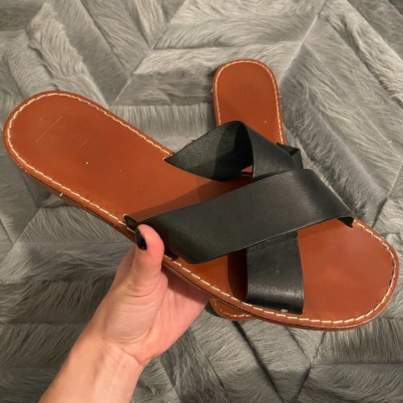 GAP Criss-Cross Open Toe Flat Slides Black Size 11 - Picture 6 of 8